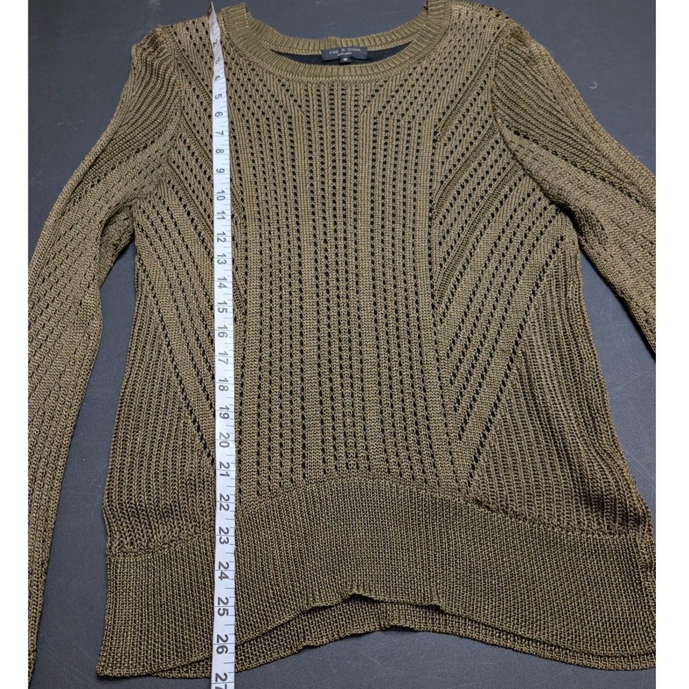 Rag & Bone Olive Green Slinky Pointelle Open Knit Lined Sweater Womens Size M - Picture 6 of 10